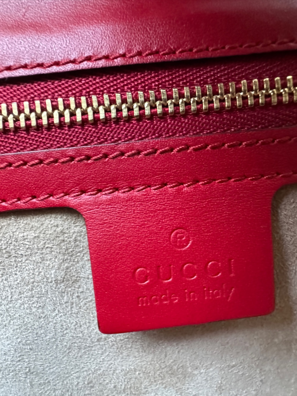Gucci Sylvie Red Medium Leather Chain-Accent Crossbody Bag with Navy Stripe - Picture 12 of 14